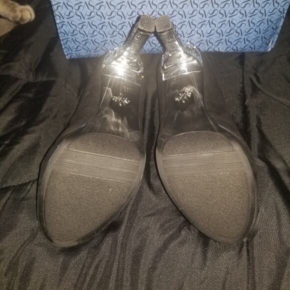 Simply Vera Wang Black Crystal 4 Inch Peep Toe Heels SZ 8 - Picture 8 of 8